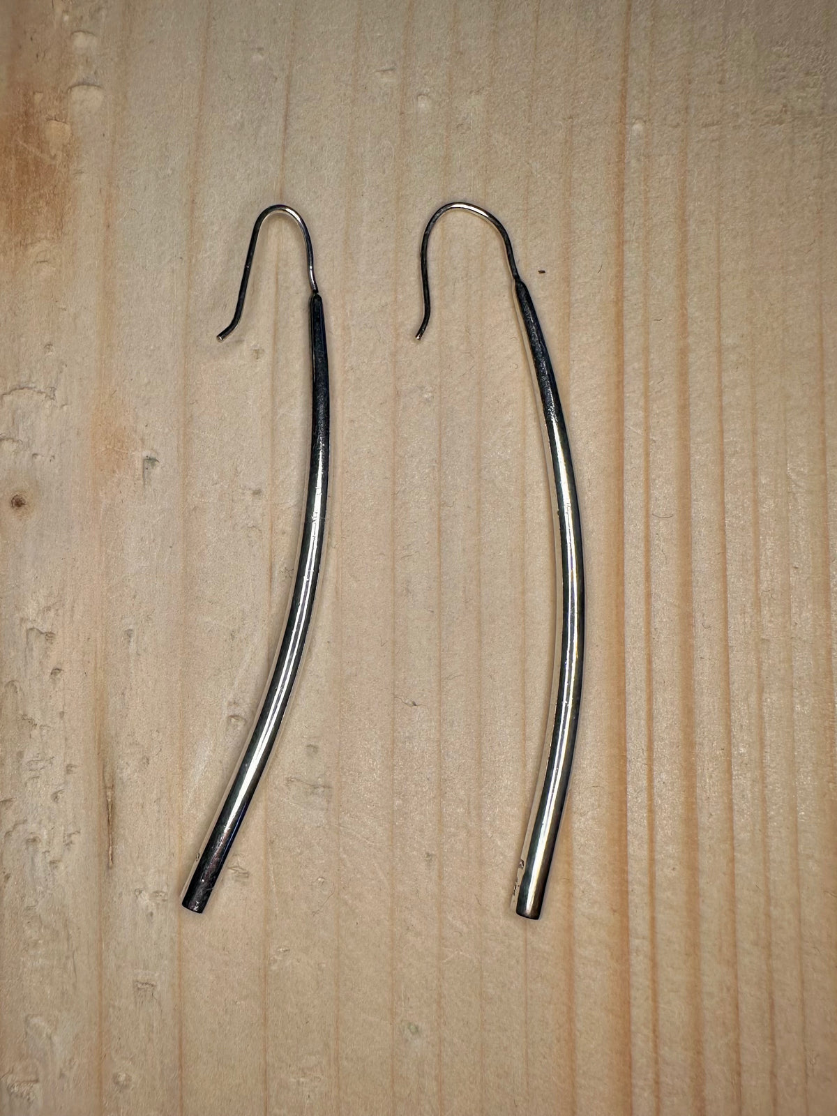 Curved Silver Bar Drop 925 Sterling Silver Earrings