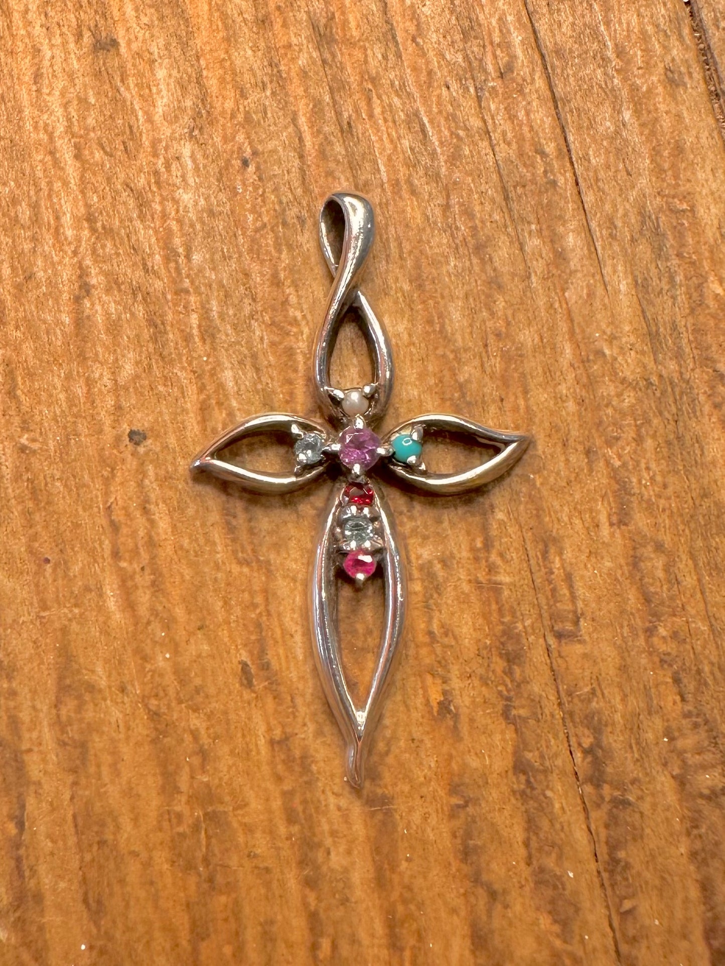 Multi Gemstone Cross Maker Lenox 925 Sterling Silver Pendant