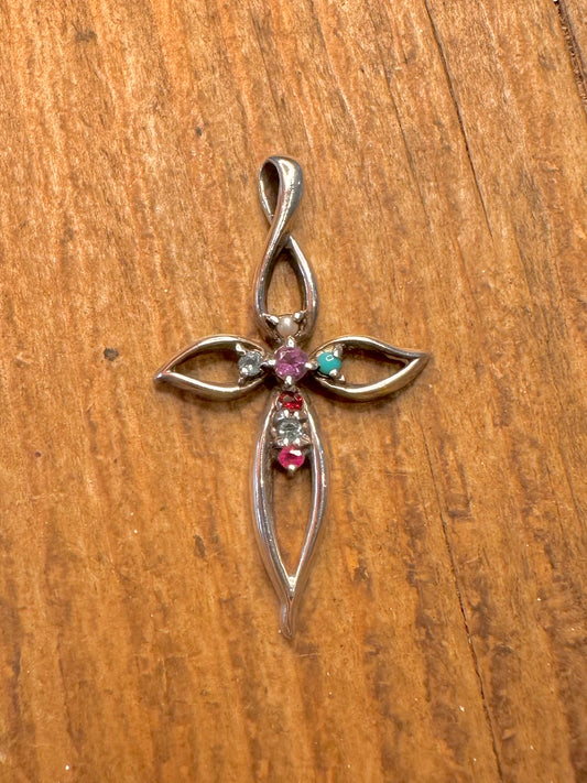 Multi Gemstone Cross Maker Lenox 925 Sterling Silver Pendant