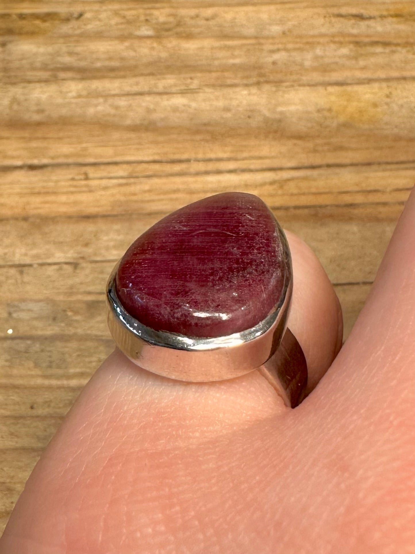 Vintage Teardrop Purple Stone 925 Sterling Silver Size J Ring