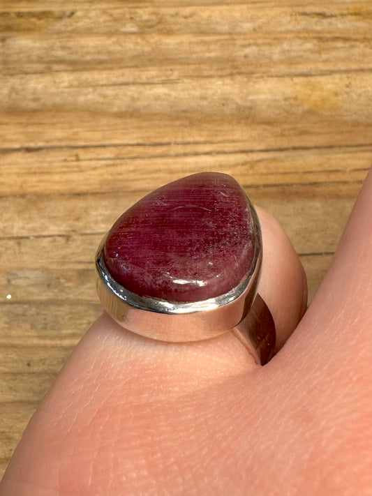 Vintage Teardrop Purple Stone 925 Sterling Silver Size J Ring