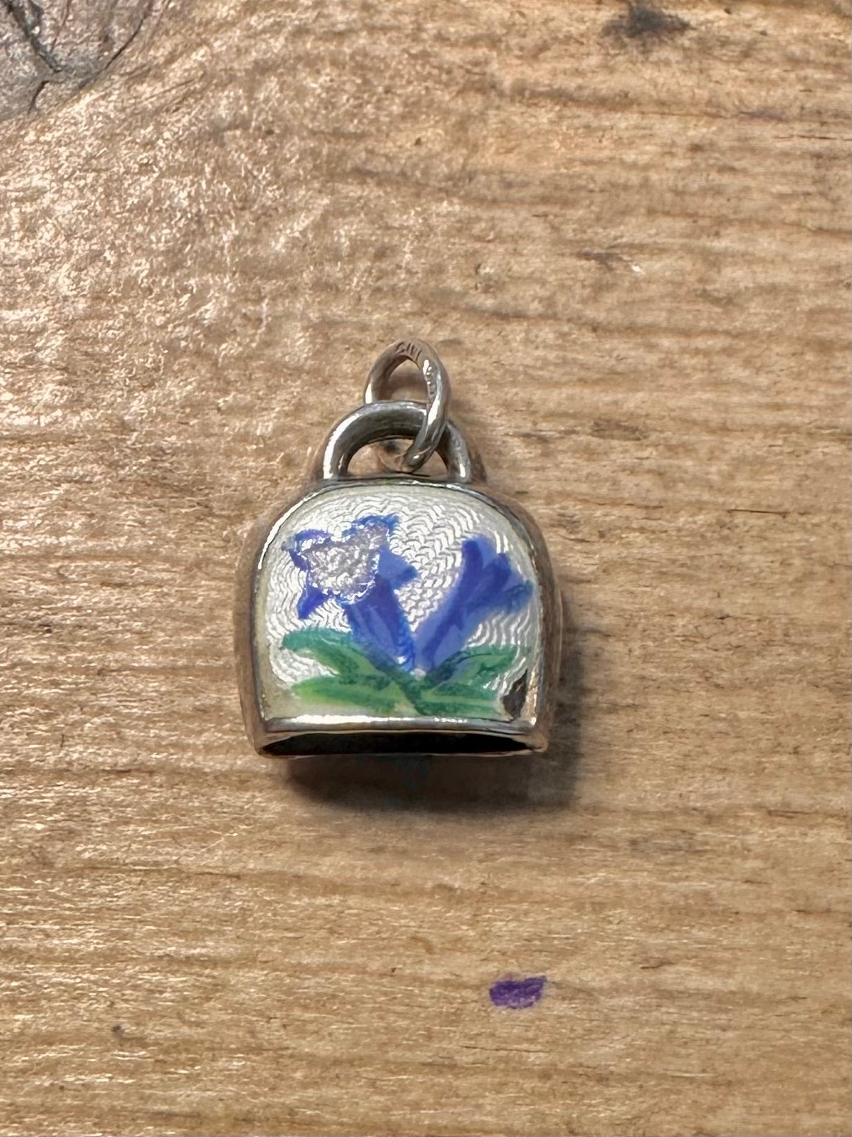 Vintage Flower Gentian Enamel 925 Silver Charm Pendant