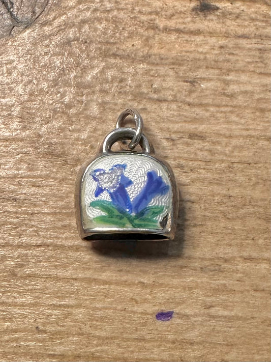 Vintage Flower Gentian Enamel 925 Silver Charm Pendant