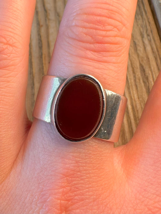 Carnelian Wide Band 925 Sterling Silver Size V Ring