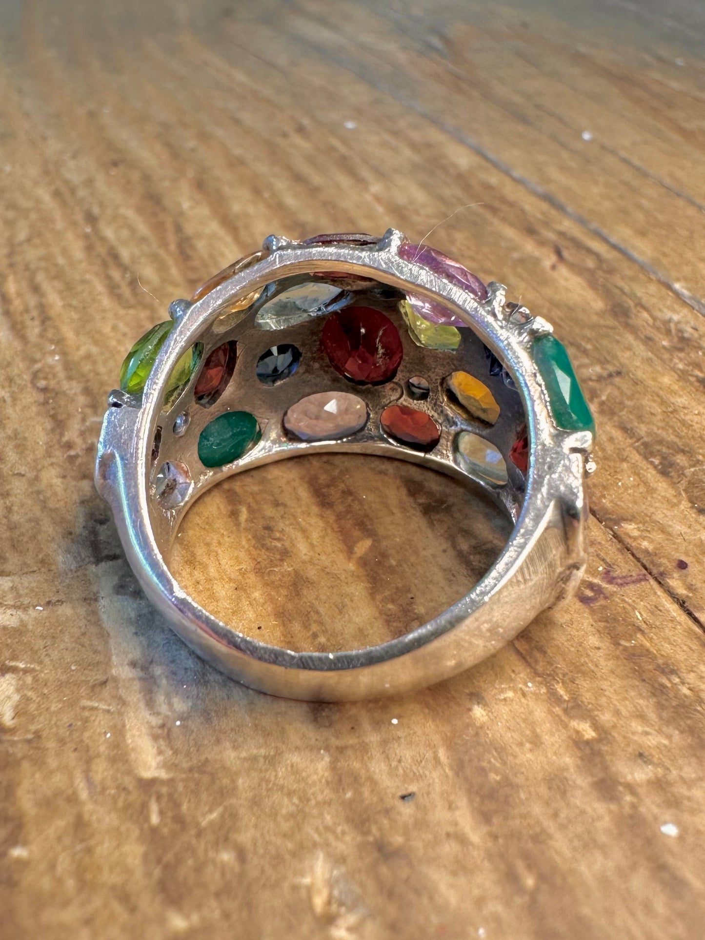 Multi Gemstone Star Dome 925 Sterling Silver Size N Ring