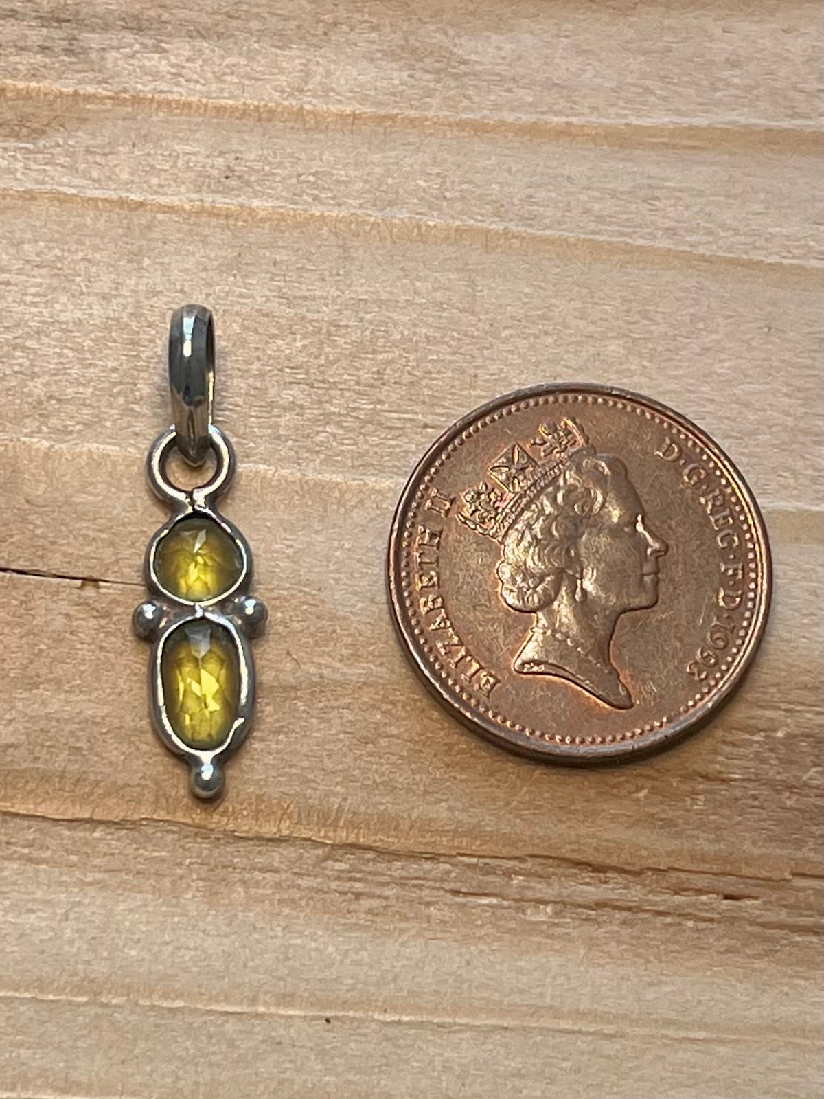 Small Double Peridot 925 Sterling Silver Pendant