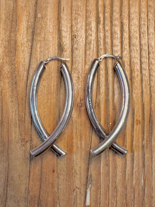 Modernist Cross Over Hoops 925 Sterling Silver Earrings