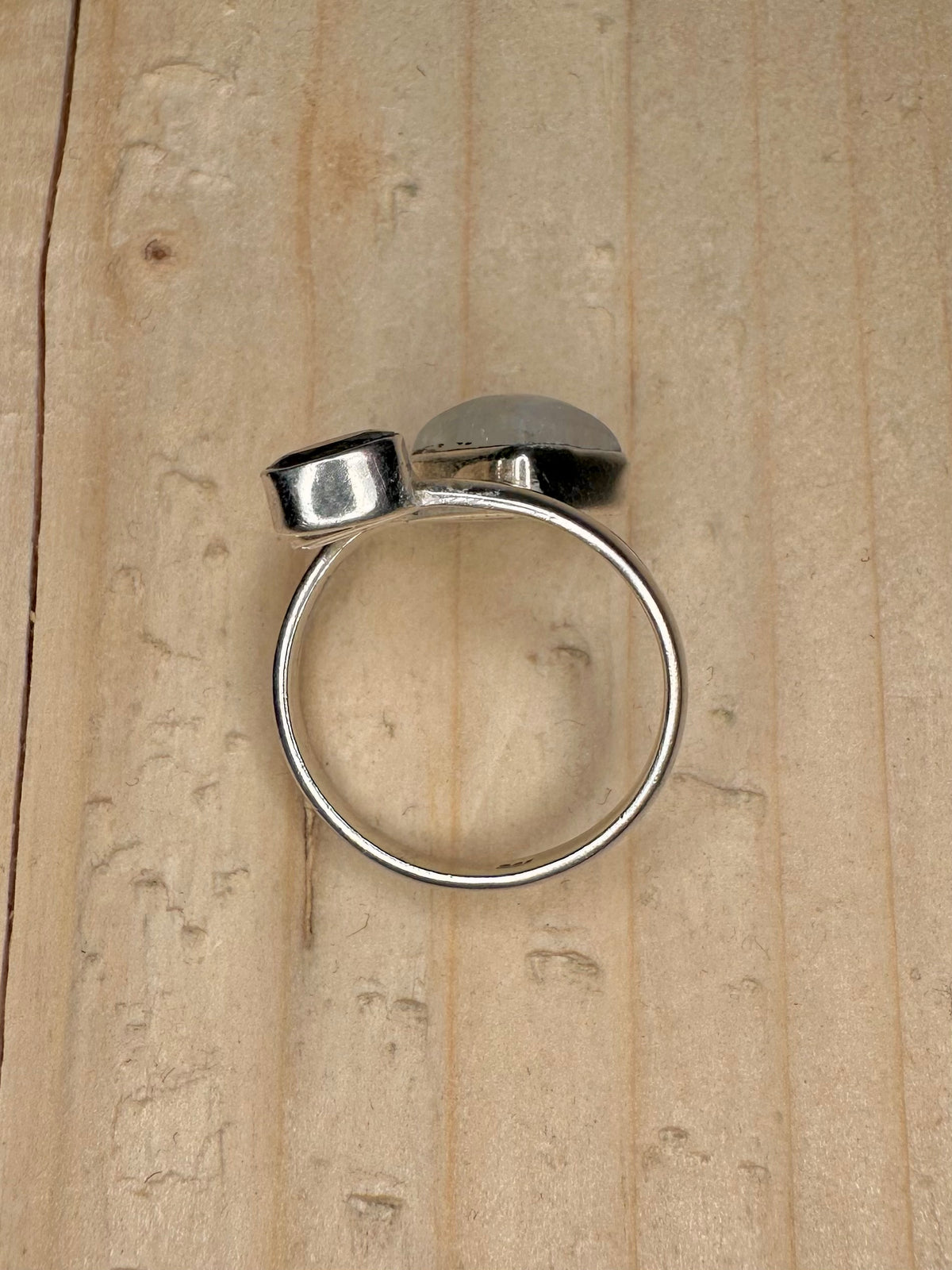 Rainbow Moonstone & Amethyst Boho 925 Sterling Silver Size Q Ring