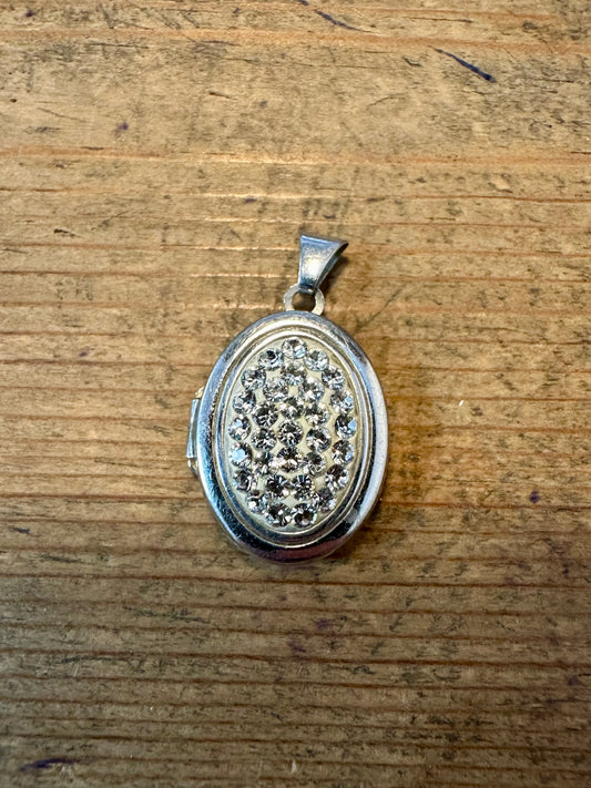 Modernist CZ Oval 925 Silver Locket Pendant