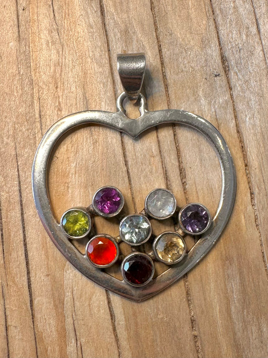 Stunning Multi Gemstone Heart 925 Silver Pendant