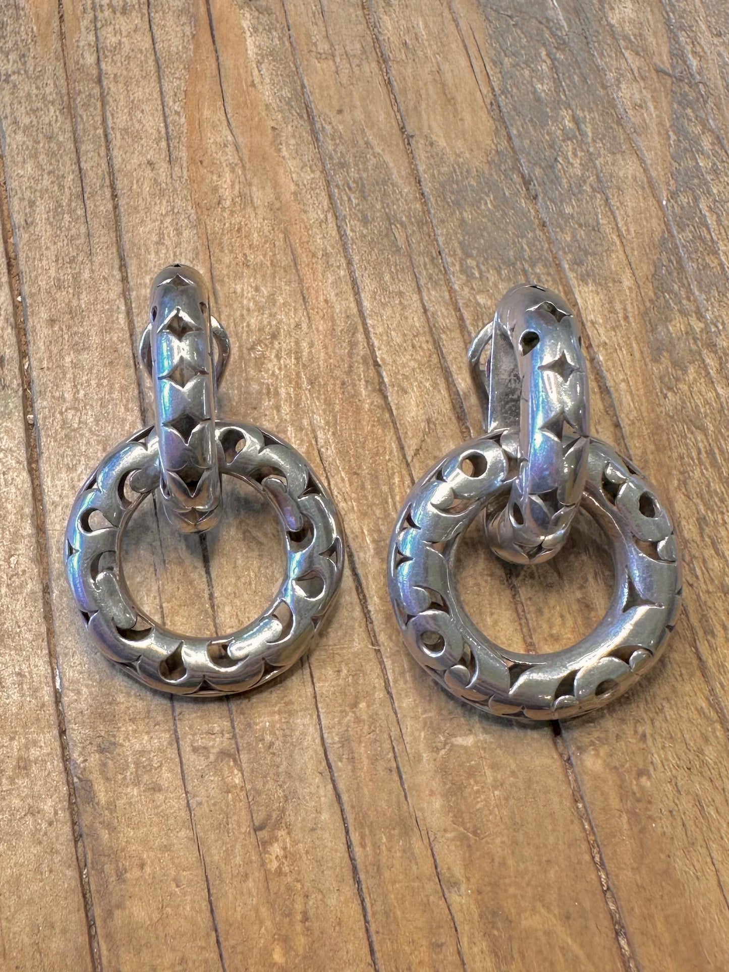 Abstract John Hardy Style Cut Out Circle Interlinked 925 Sterling Silver Earrings