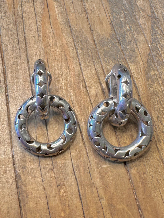 Abstract John Hardy Style Cut Out Circle Interlinked 925 Sterling Silver Earrings