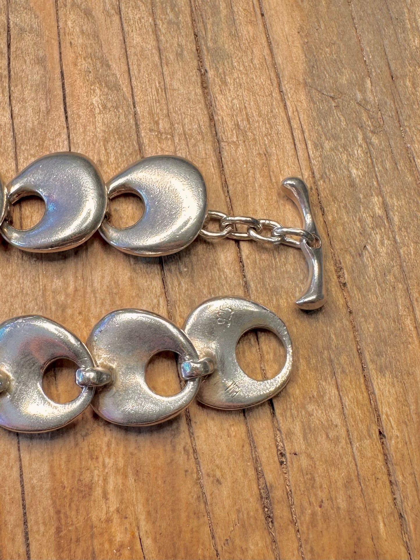 Stunning Robert Lee Morris Sculptured Disc T Bar Heavy 925 Sterling Silver 17.4 inch Necklace