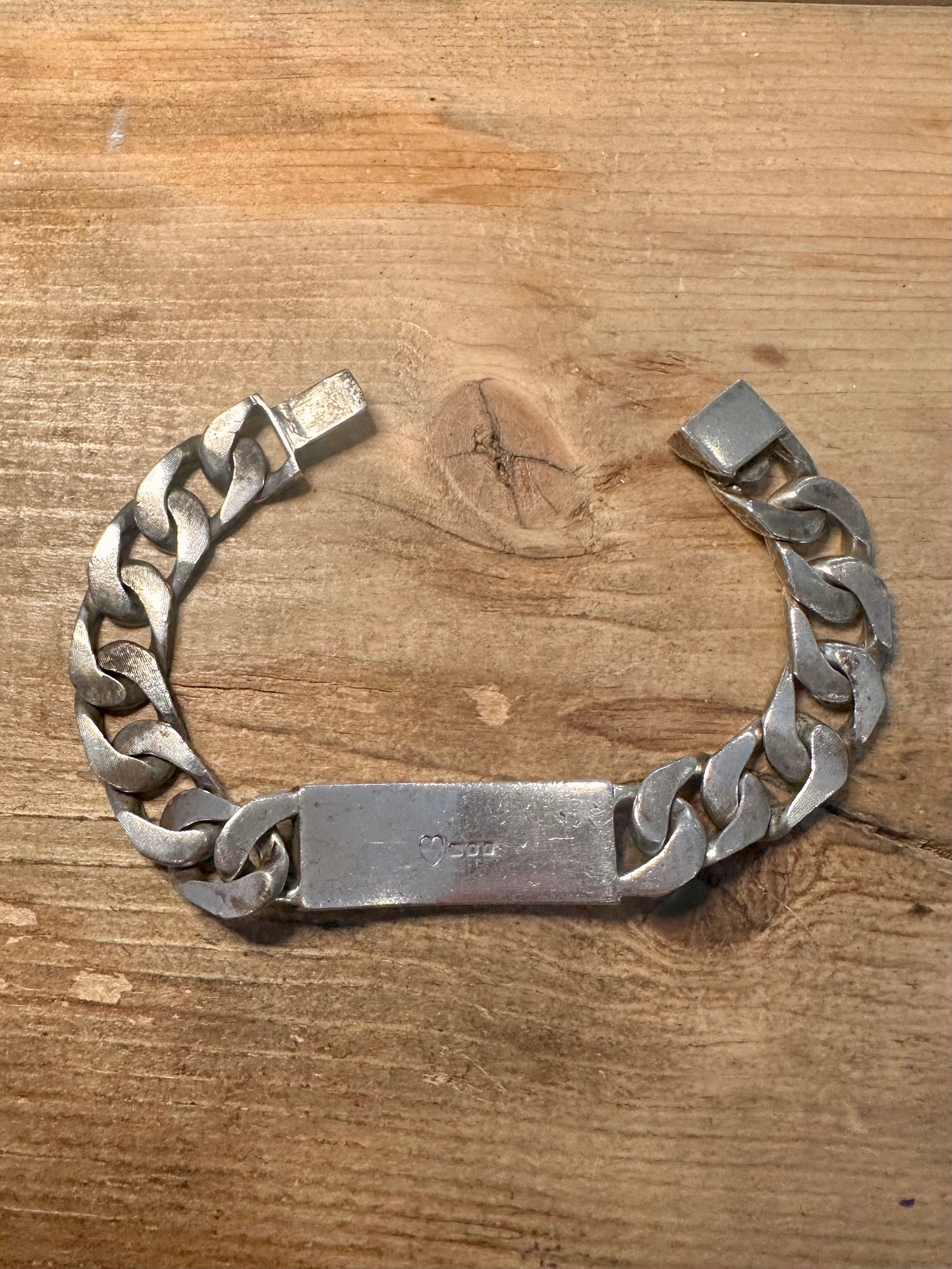 Vintage Chunky Identity Textured Curb Chain 925 Silver 8.3 inch Bracelet