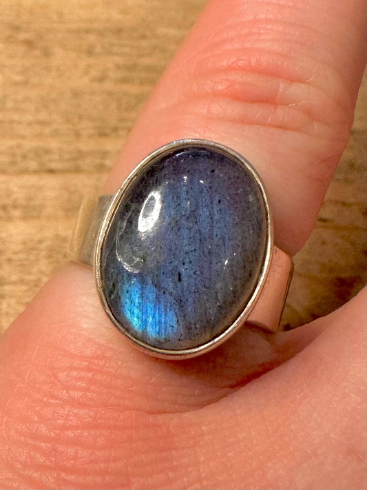 Vintage Labradorite Oval 925 Silver Size N Ring