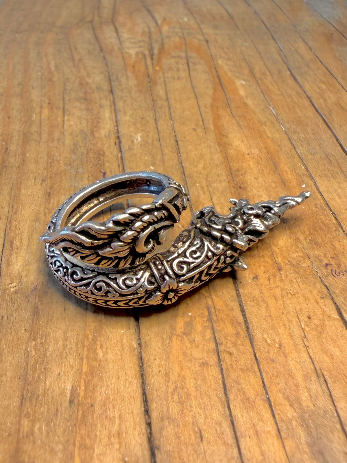 Intricate Dragon Coiled 925 Sterling Silver Size N Ring