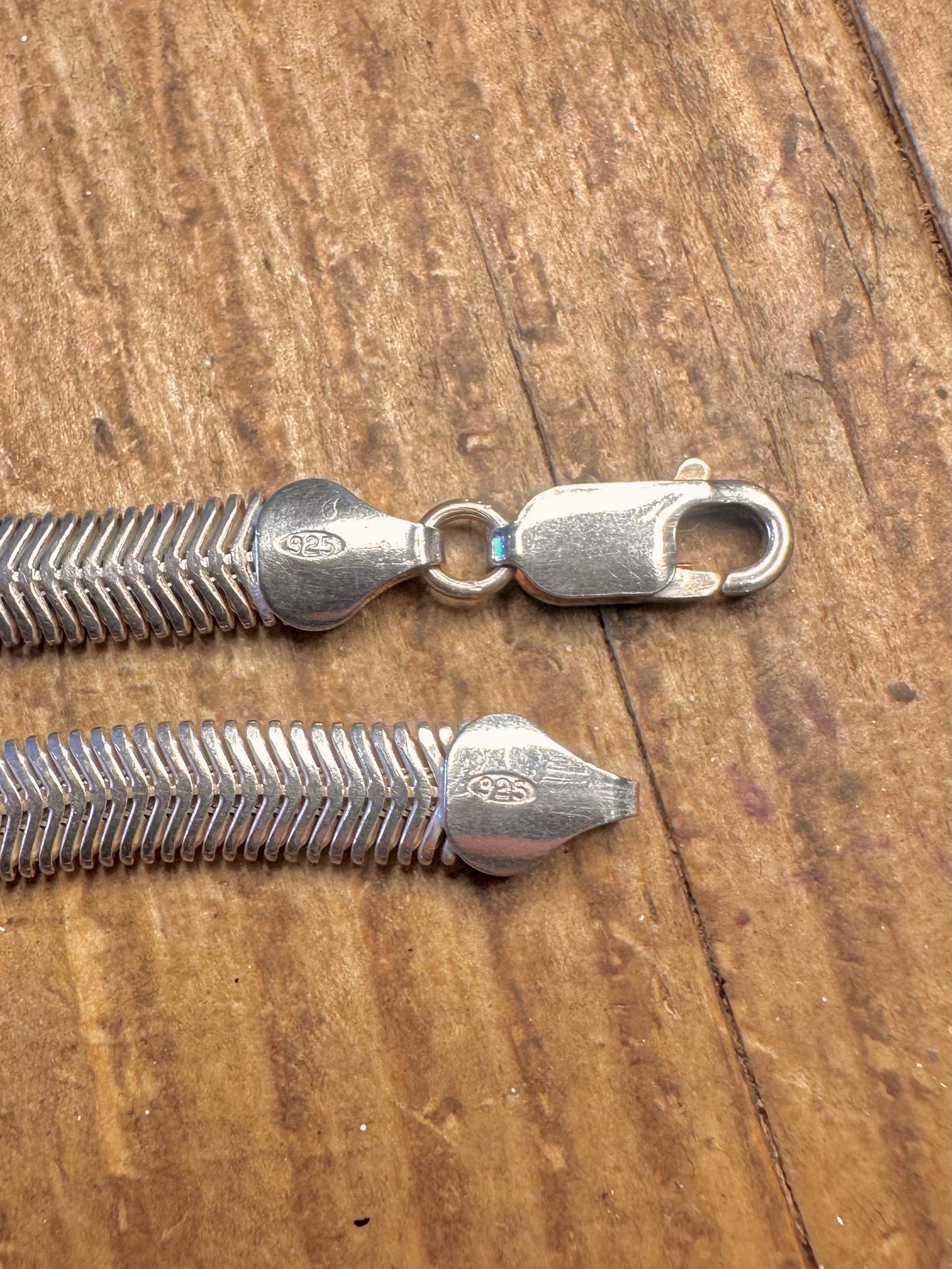 Herringbone Flat Snake Italian 925 Sterling Silver 17.5 inch Necklace