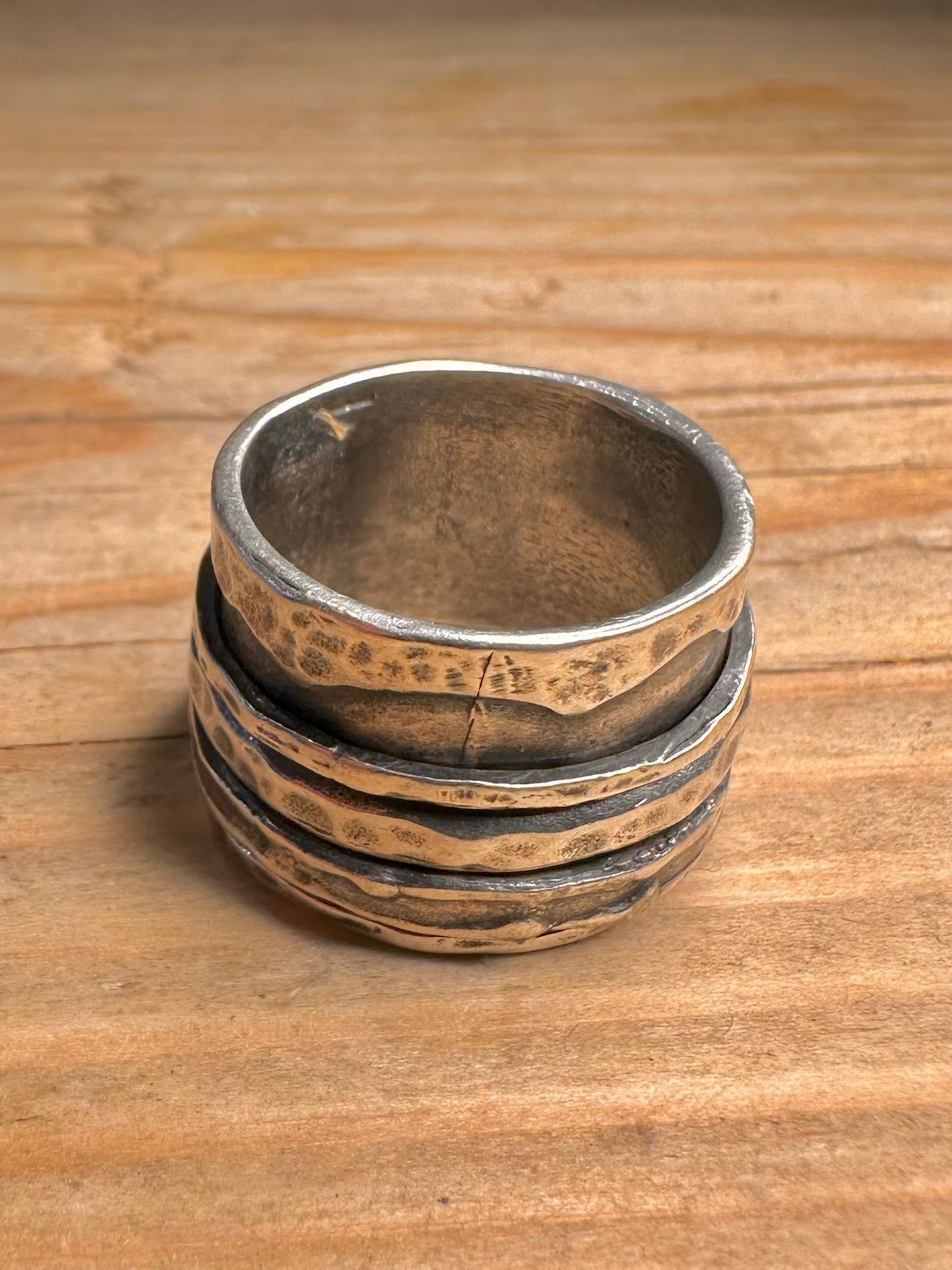 Vintage Hammered Band Spinner 925 Sterling Silver Size P Ring