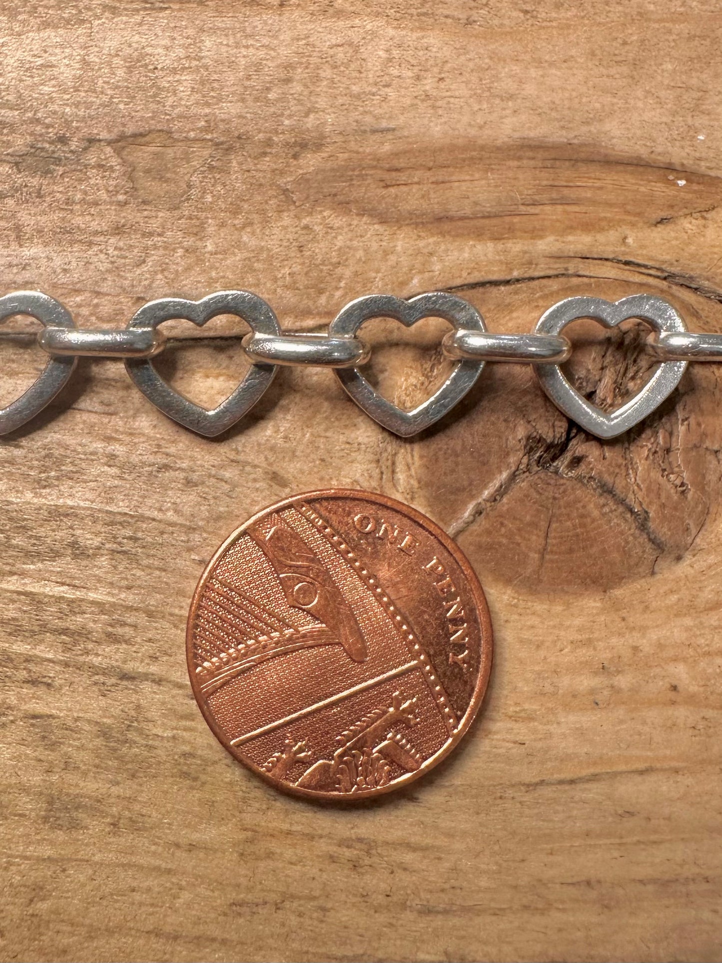Vintage Heart Link 925 Silver 7.4 inch Bracelet
