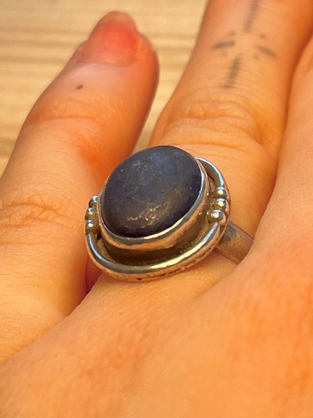 Oval Lapis Lazuli 925 Sterling Silver Size J Ring