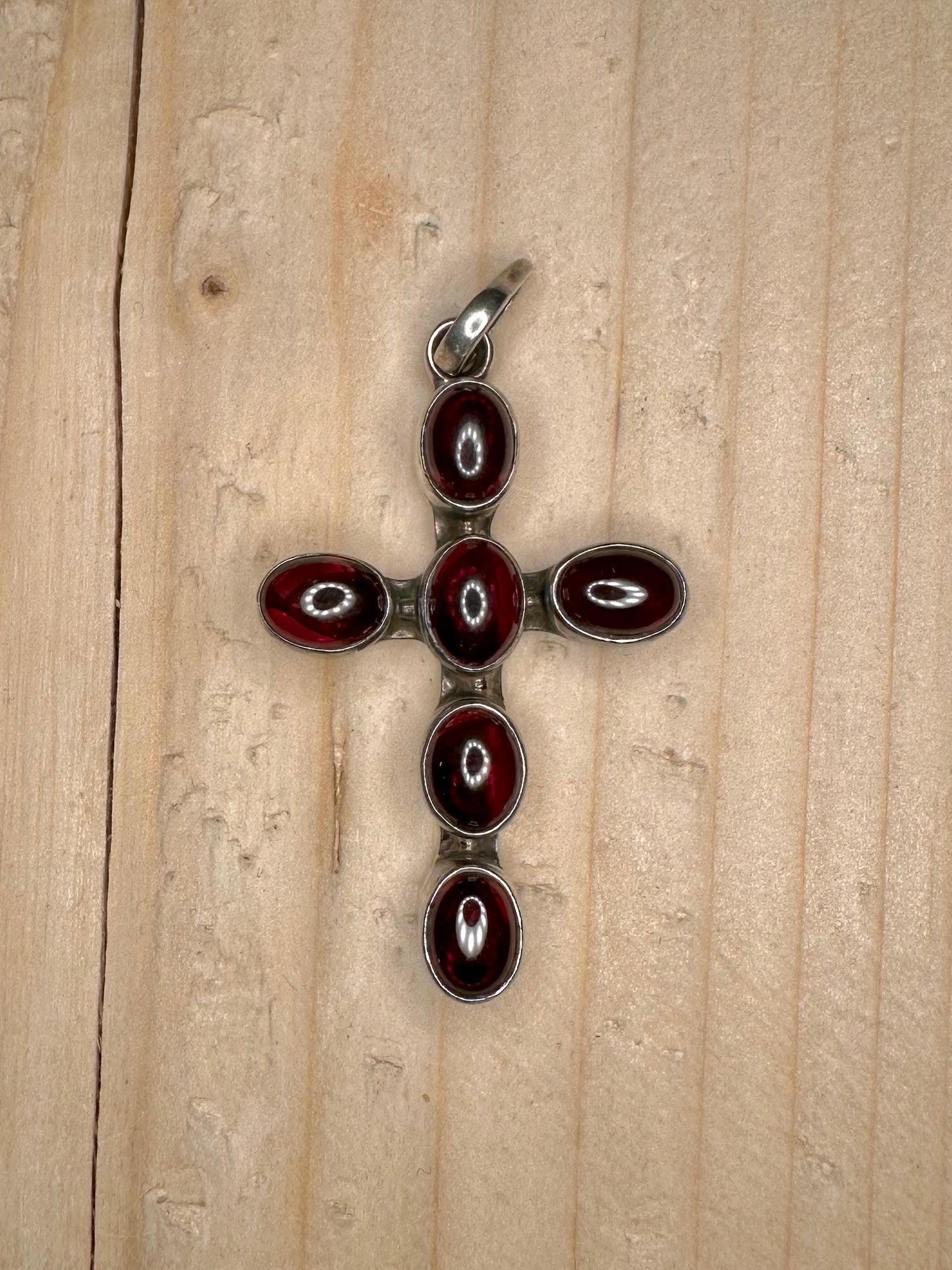 Garnet Oval Cross 925 Sterling Silver Pendant