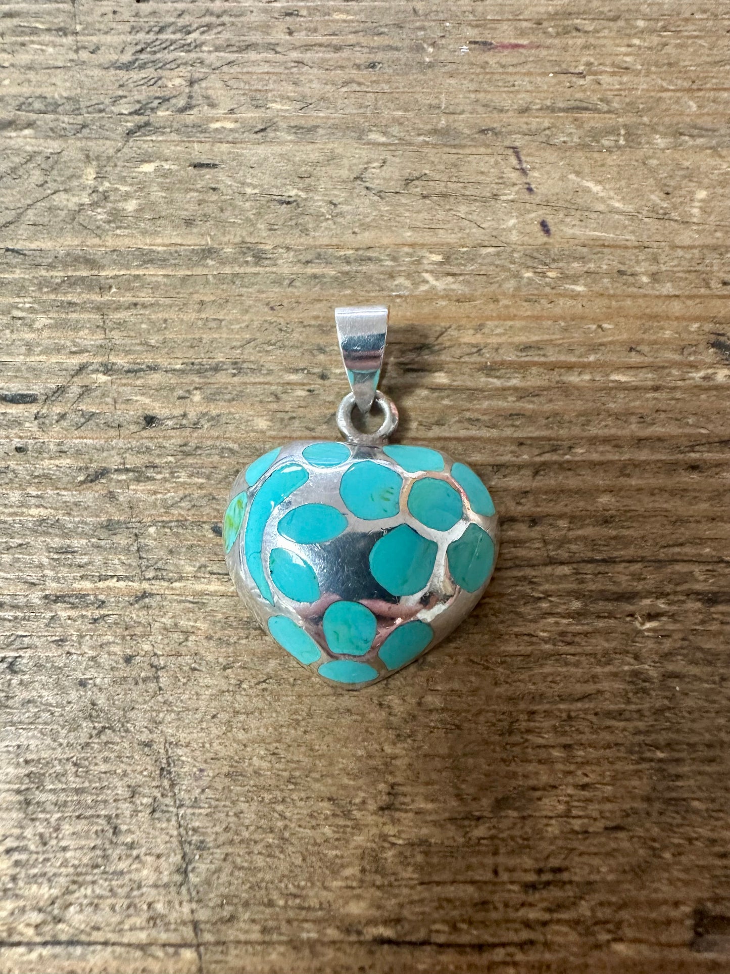 Vintage Heart Turquoise Inlay 925 Silver Pendant