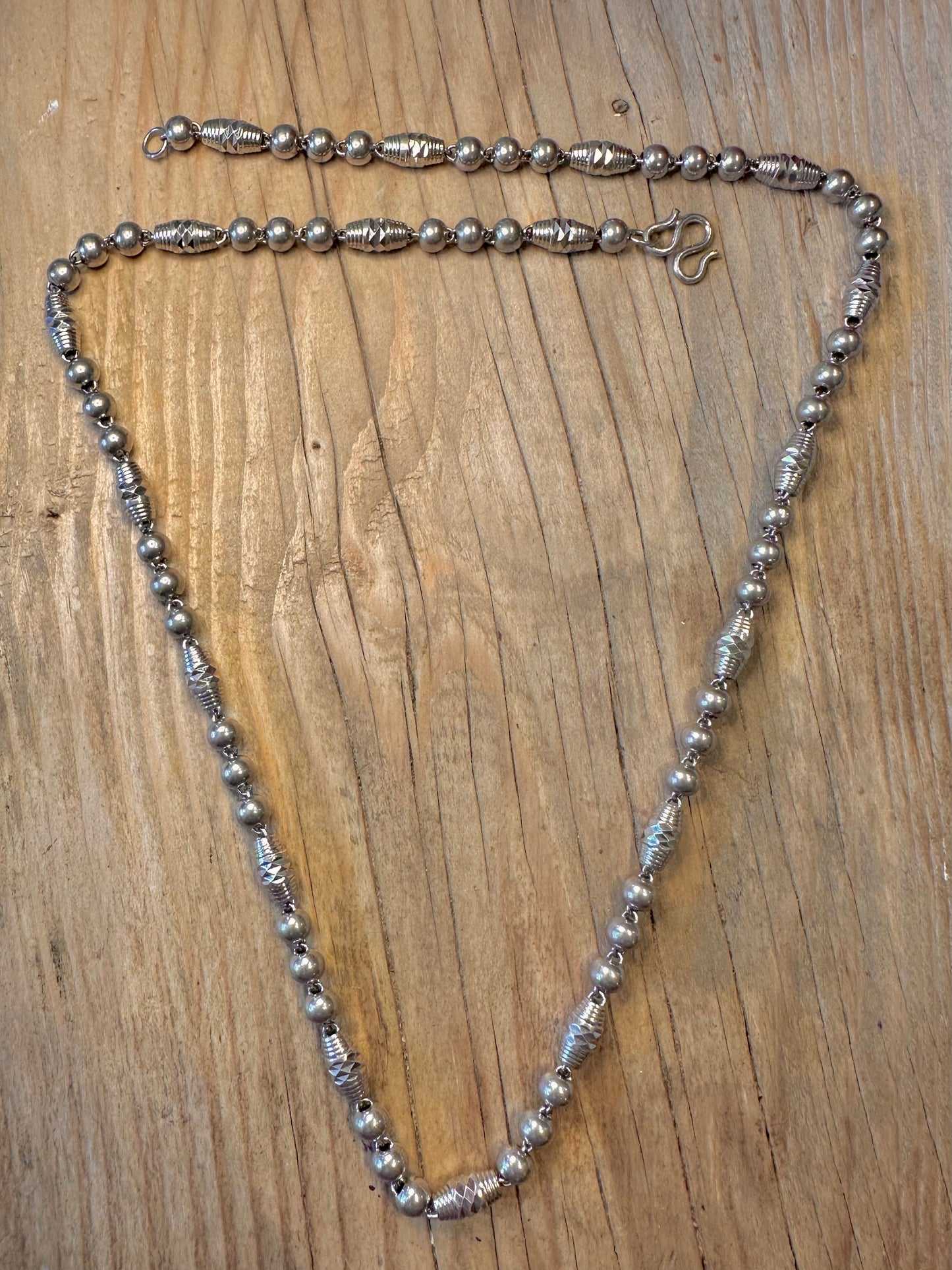 Abstract Engraved Ball and Barn Link 925 Sterling Silver 25.8 inch Necklace