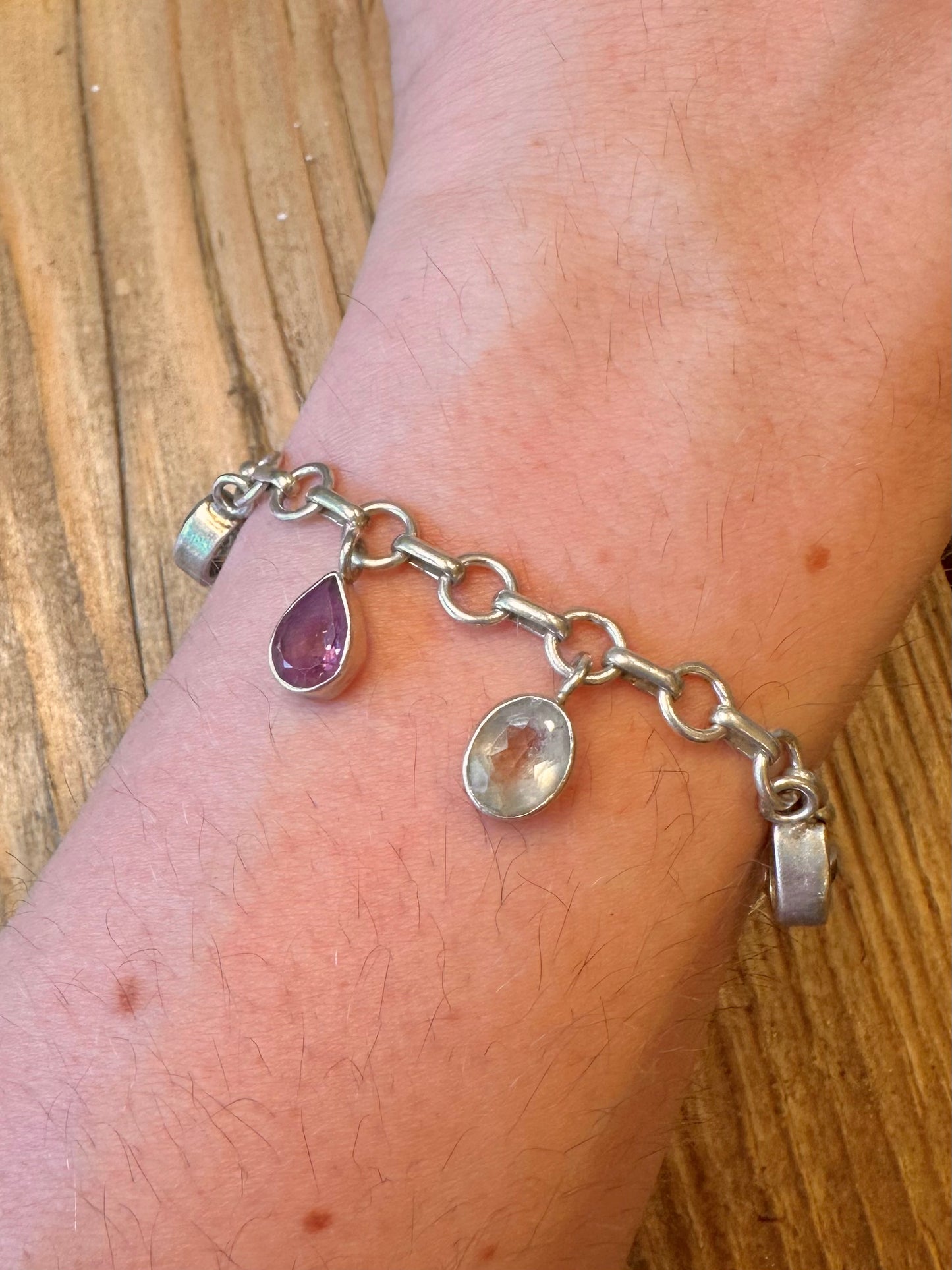 Multi Gemstone Circle Link 925 Sterling Silver 7 to 8.5 inch Bracelet