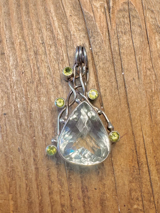 Large Green Amethyst and Peridot 925 Sterling Silver Pendant