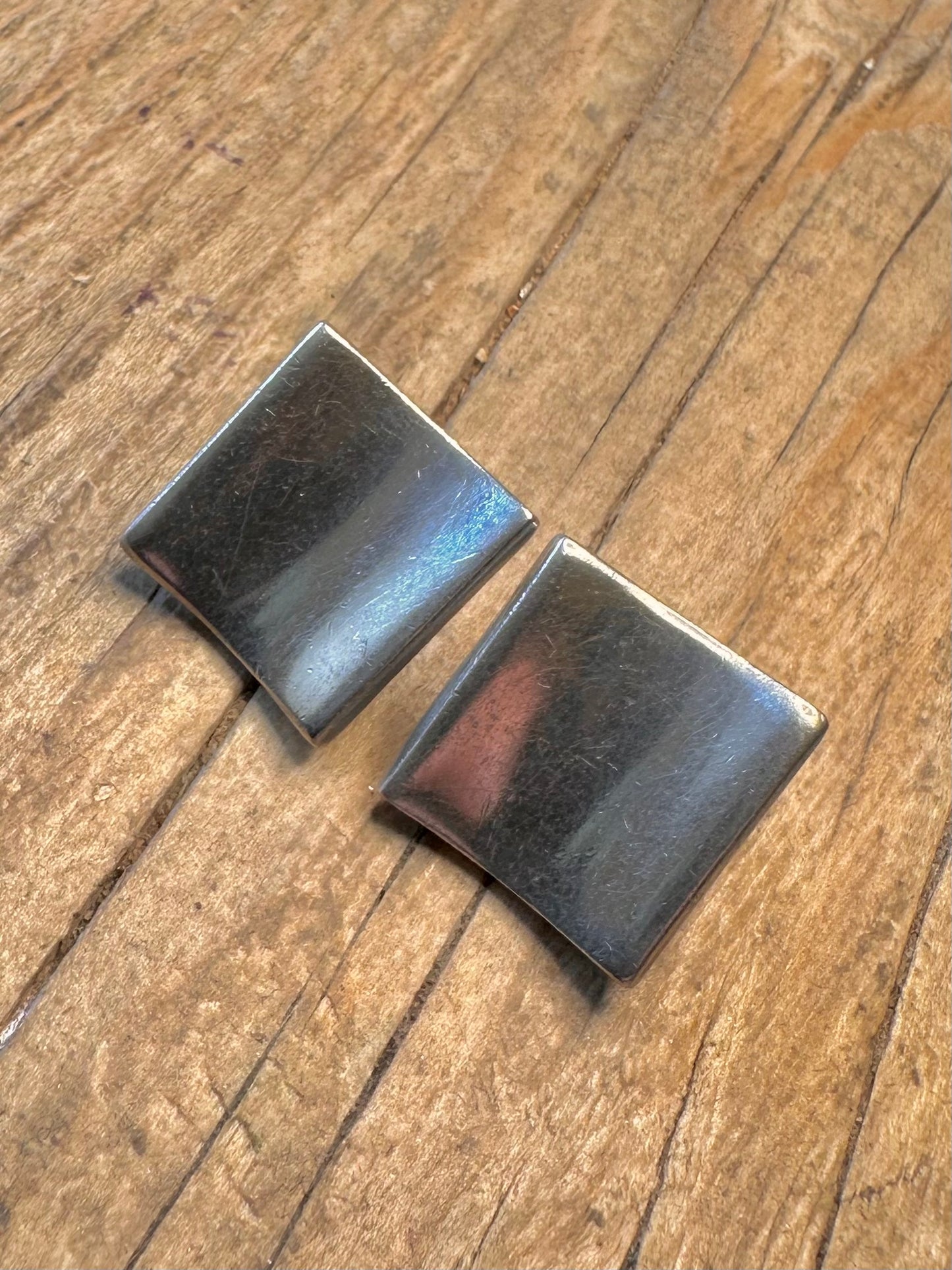 Modernist Concave Square Studs 925 Sterling Silver Earrings