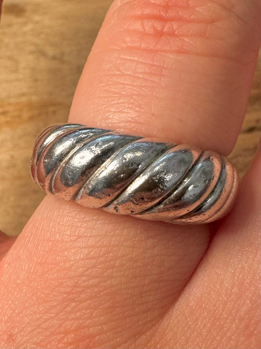 Modernist Heavy Twisted Style 925 Silver Size O1/2 Ring
