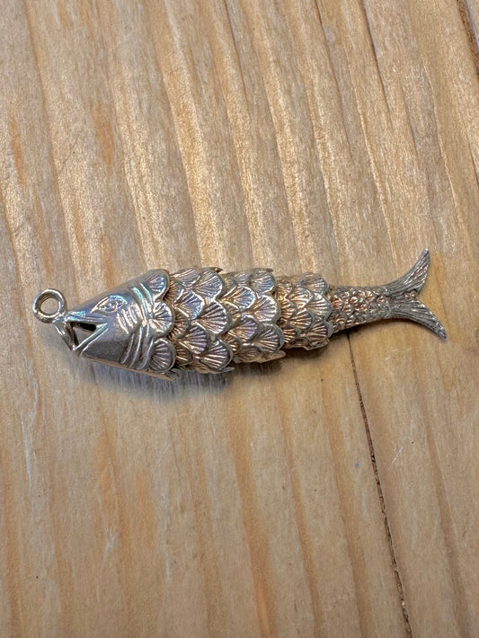 Vintage Articulated Fish 925 Silver Pendant
