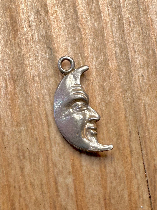 Vintage Happy Sad Moon Face 925 Sterling Silver Pendant