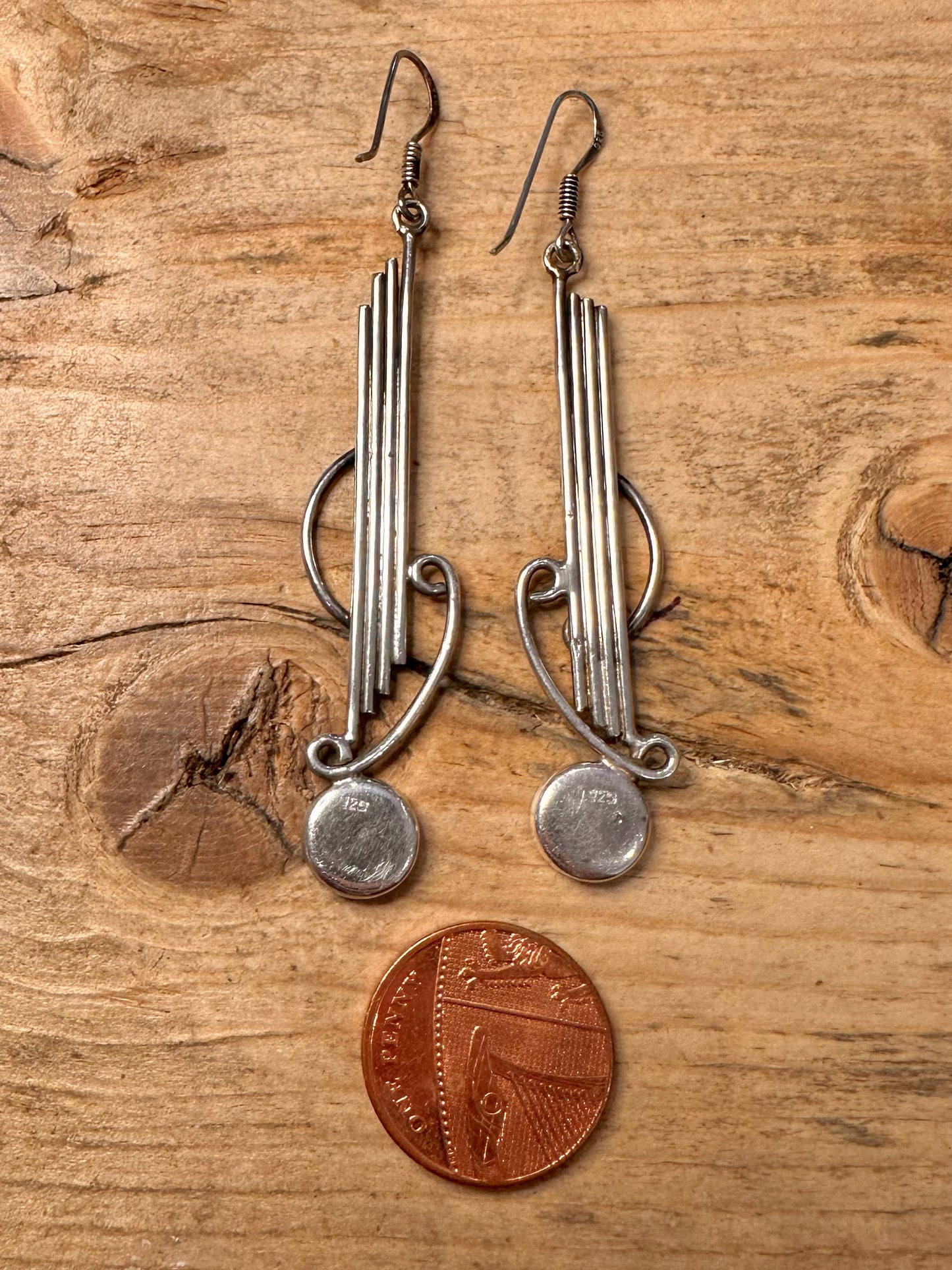 Vintage Boho Lapis Dangle 925 Silver Earrings