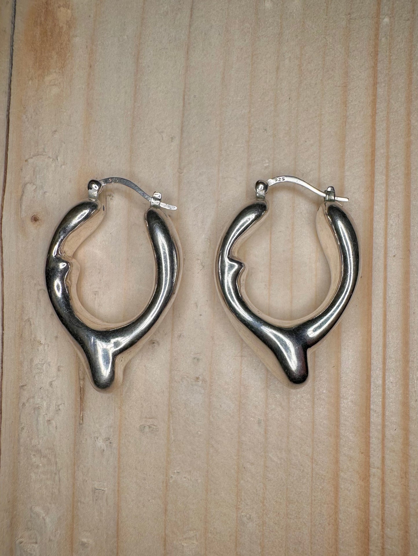 Abstract Modernist Hoop 925 Sterling Silver Earrings