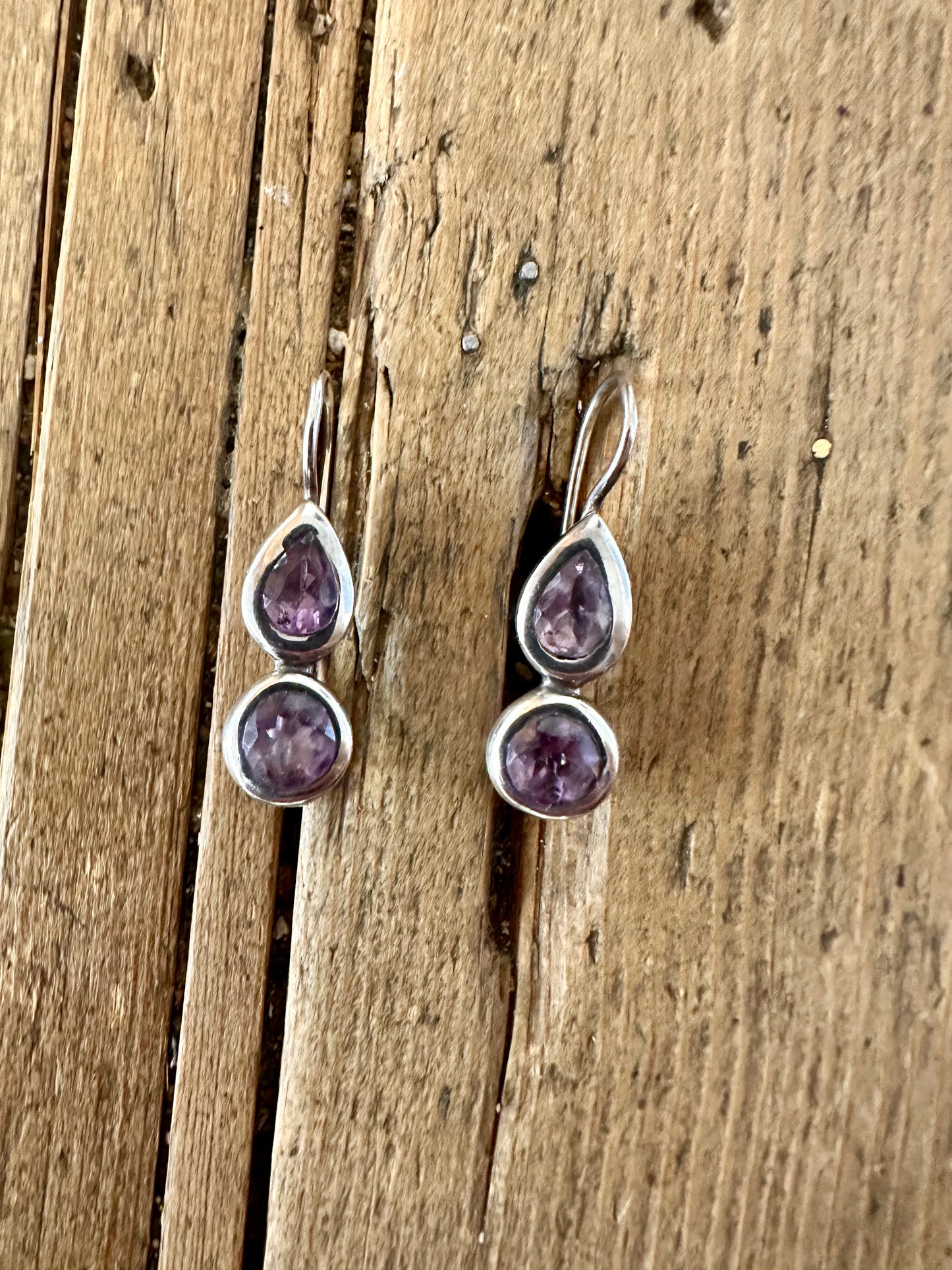 Modernist Amethyst 925 Silver Earrings