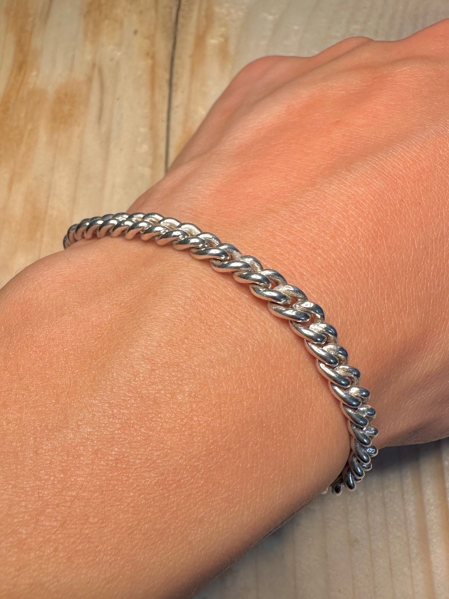 Pink Heart T Bar Curb Chain 925 Sterling Silver 7 inch Bracelet