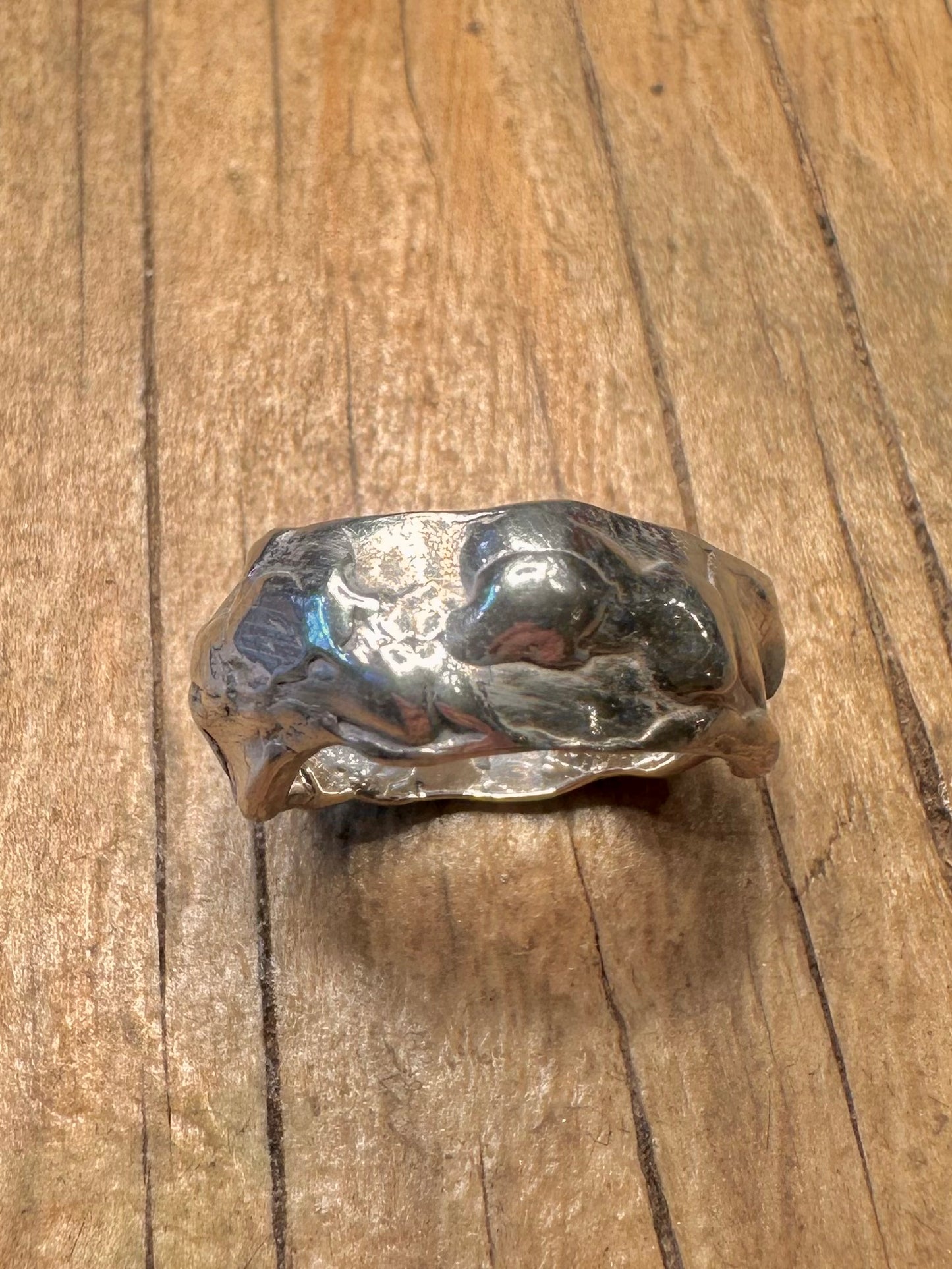 Modernist klobiger, strukturierter Ring aus 925er Sterlingsilber, punziert, Größe L