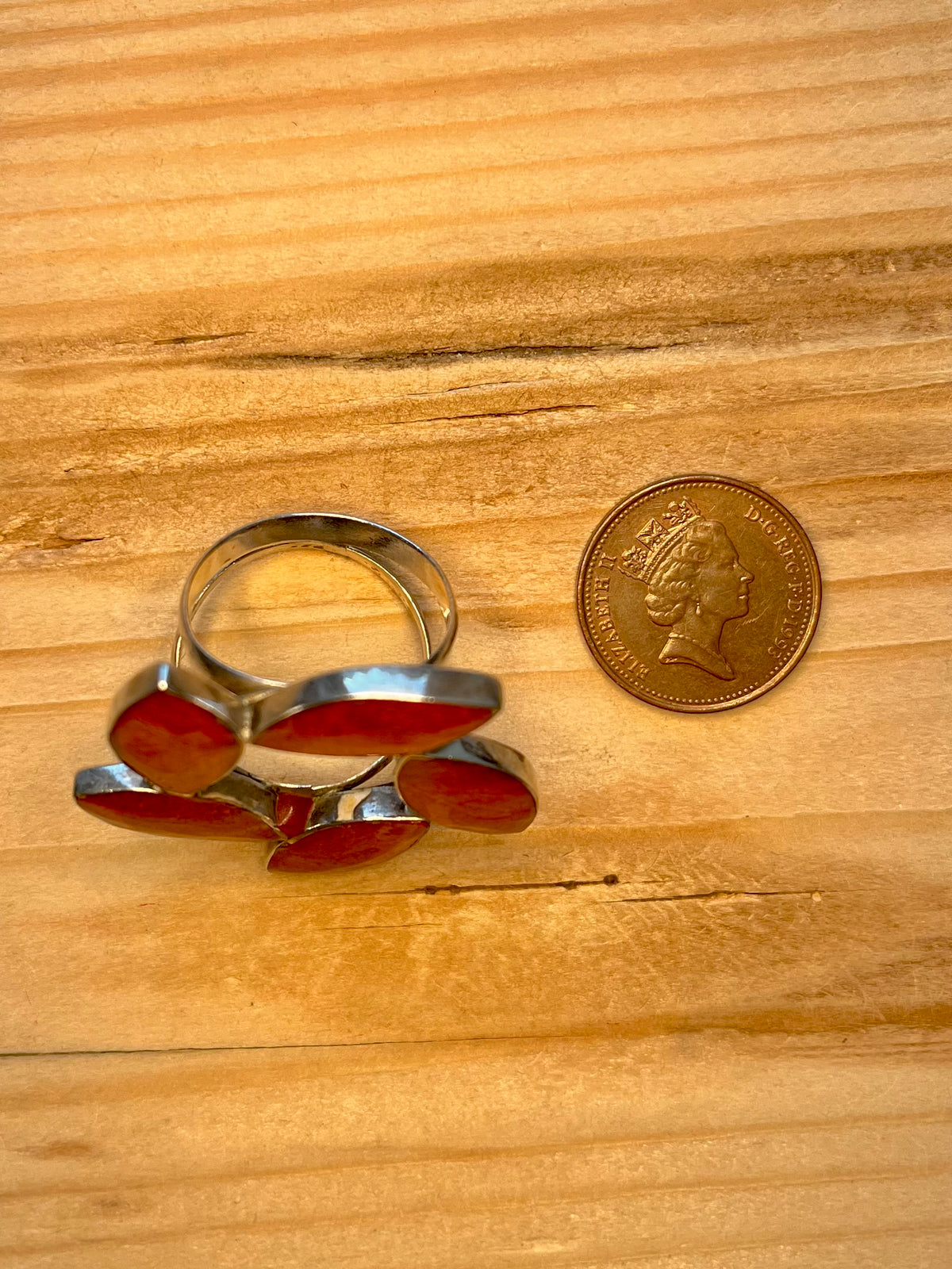 Large Coral Flower 925 Sterling Silver Size R/S Ring