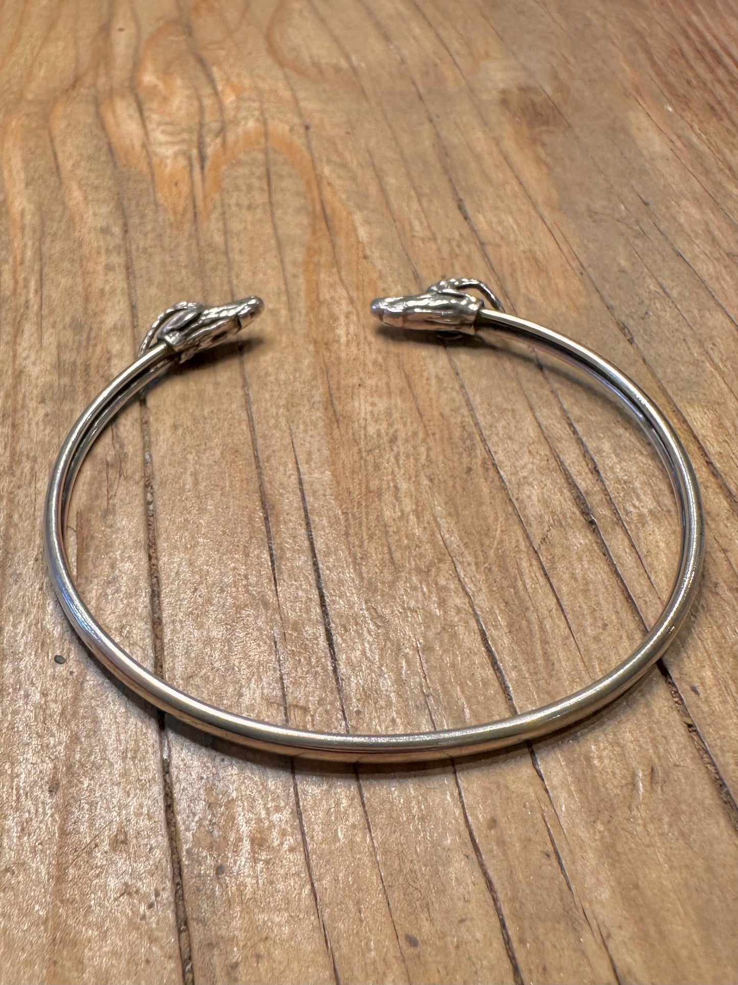 Vintage Double Rams Head Cuff 925 Sterling Silver Bangle