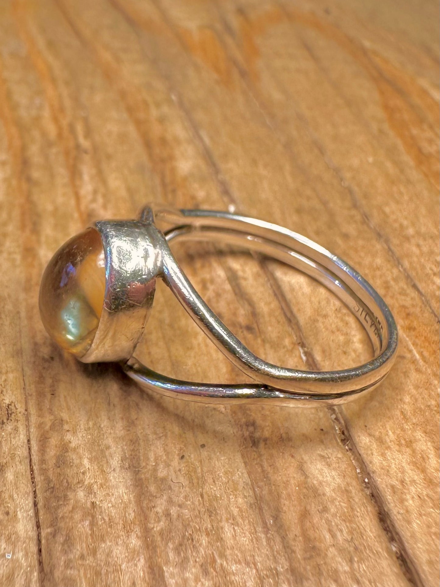 Vintage Yellow Stone 925 Sterling Silver Size R Ring