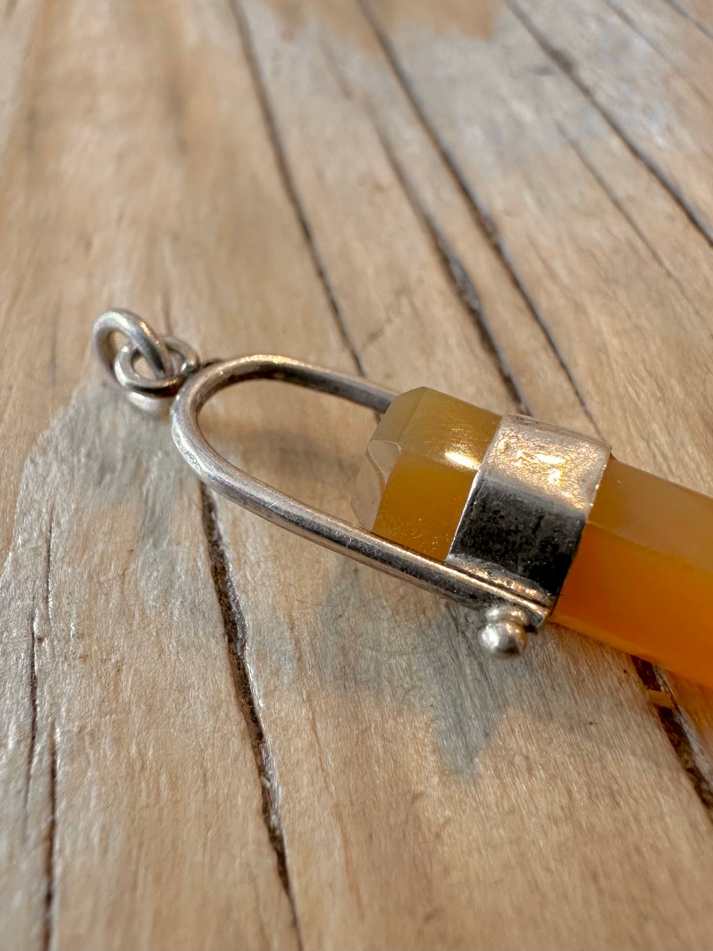 Modern Yellow Quarts Pillar 925 Silver Pendant