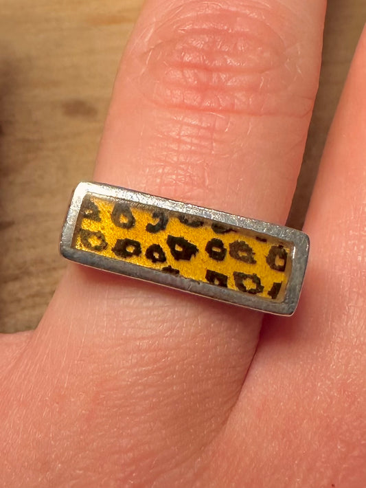 Abstract Leopard Print Rectangle 925 Silver Size Q1/2 Ring