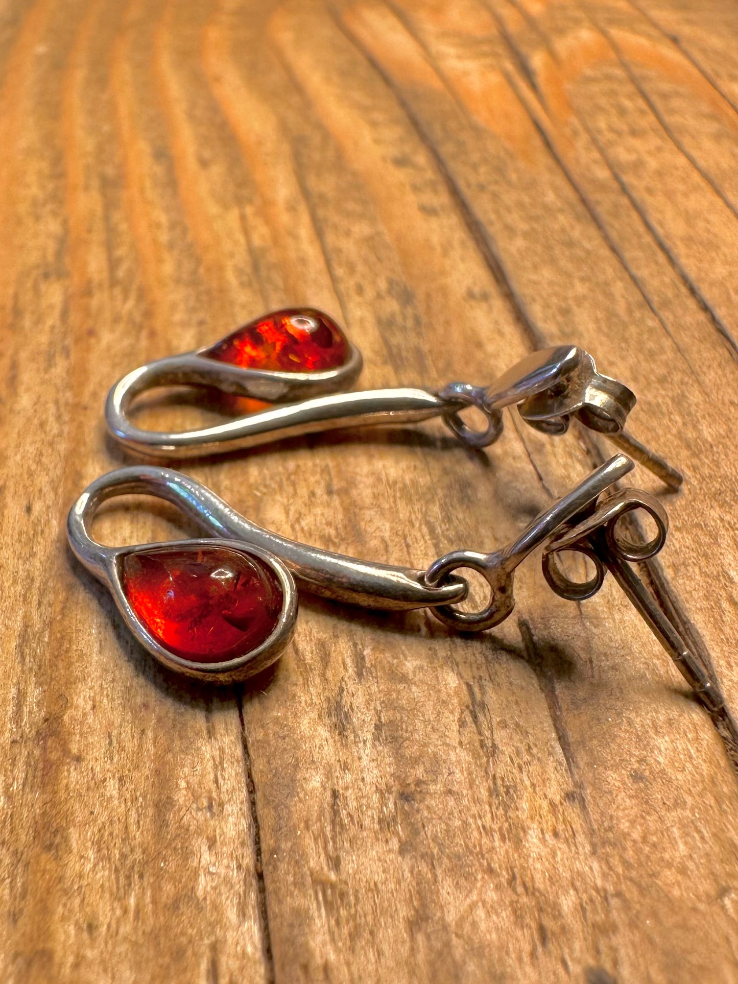 Abstract Amber Snake 925 Sterling Silver Earrings