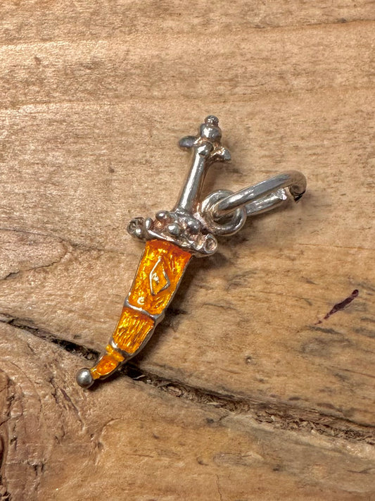 Vintage Enamel Dagger 925 Silver Pendant