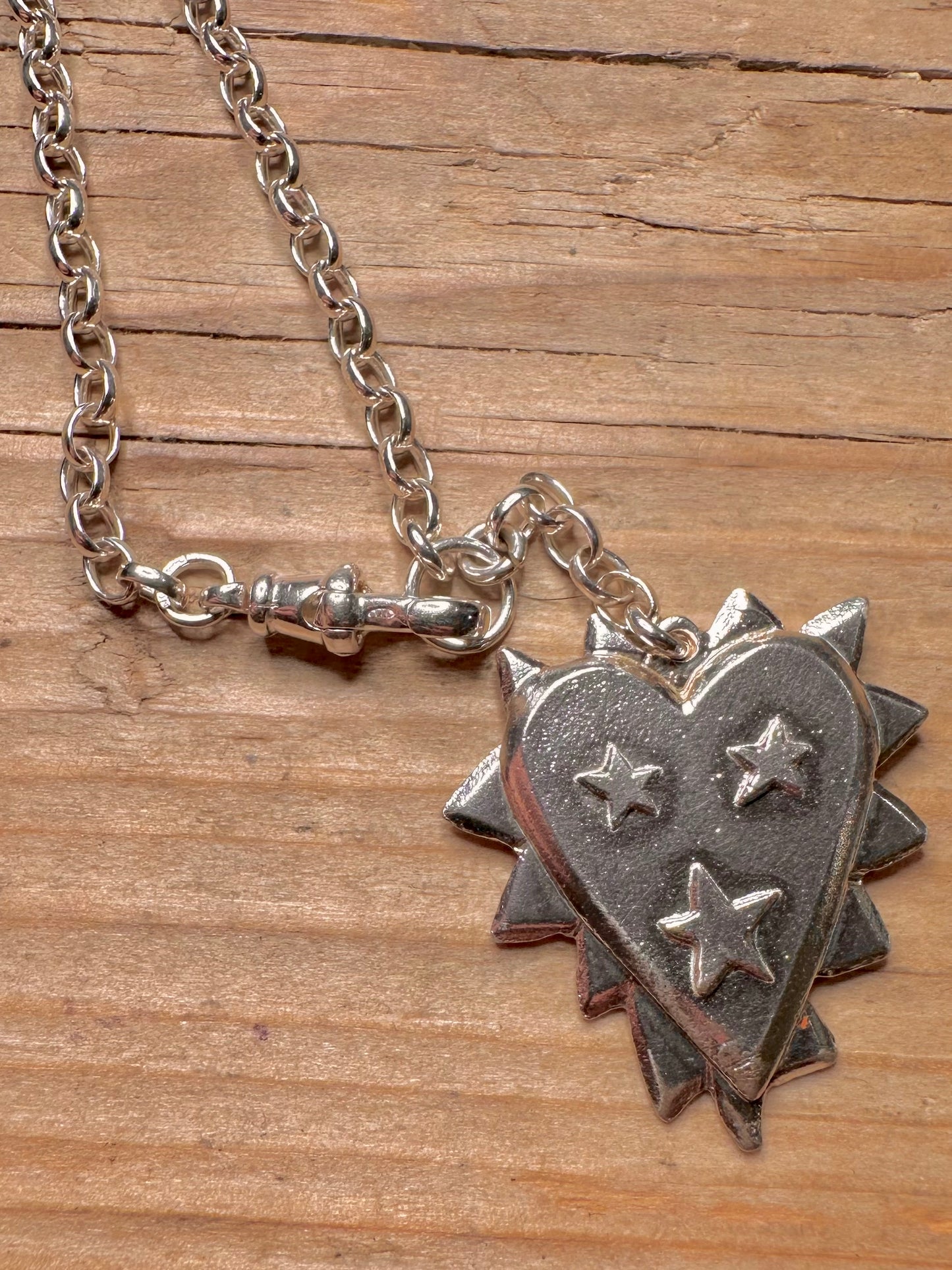 Harry Rocks Zackiger Herz Belcher-Kette Albert-Verschluss mit Box und Beutel 925 Sterling Silber 17,5 Zoll Halskette