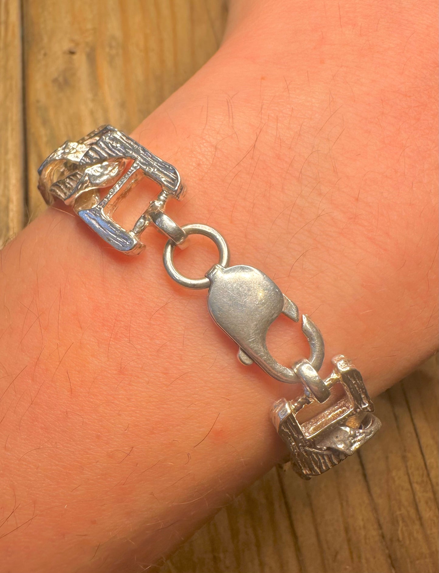 Vintage Textured Curb Chain 925 Sterling Silver 8.6 inch Bracelet