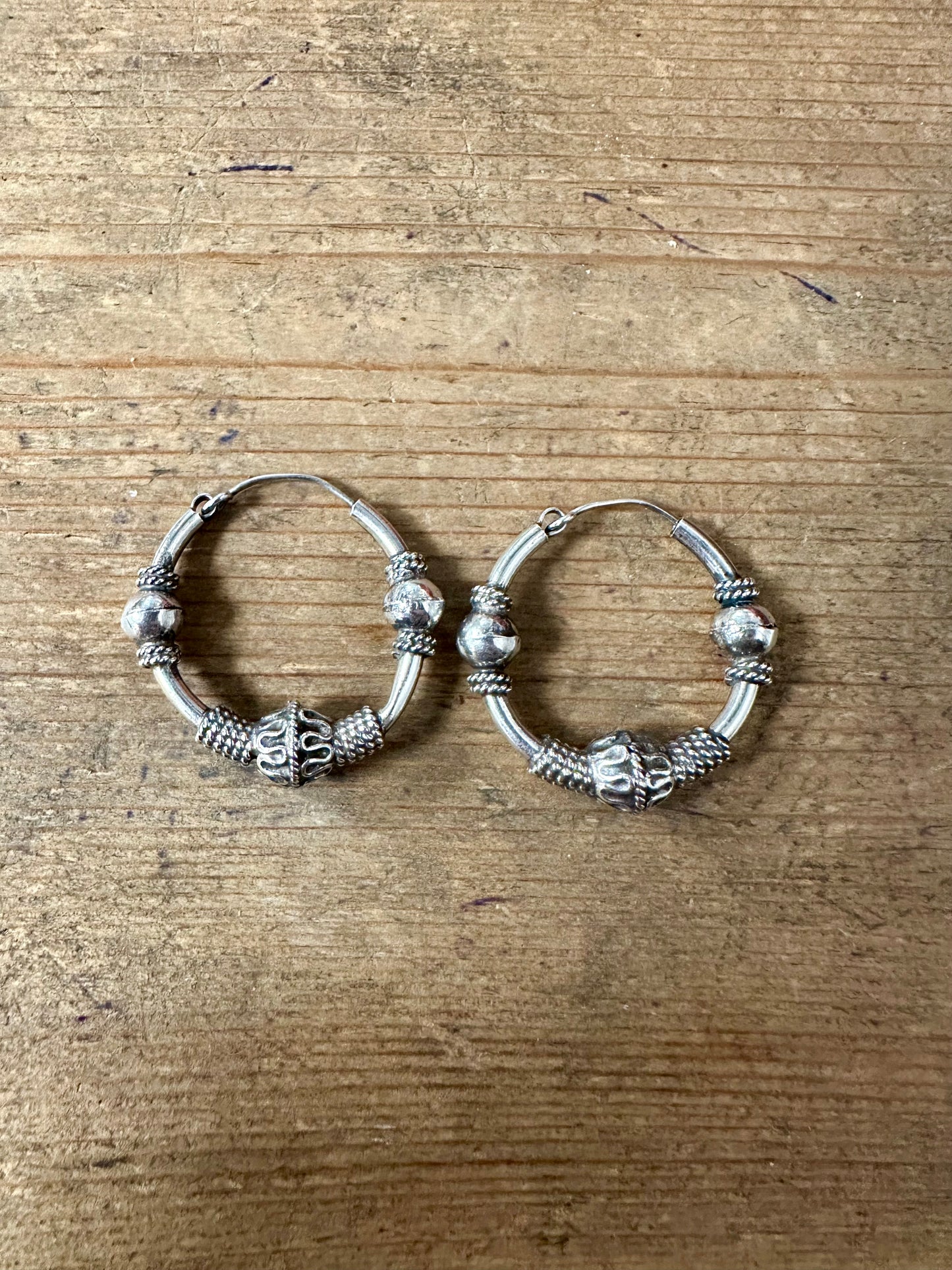 Vintage Boho Ball Tribal Hoops 925 Silver Earrings