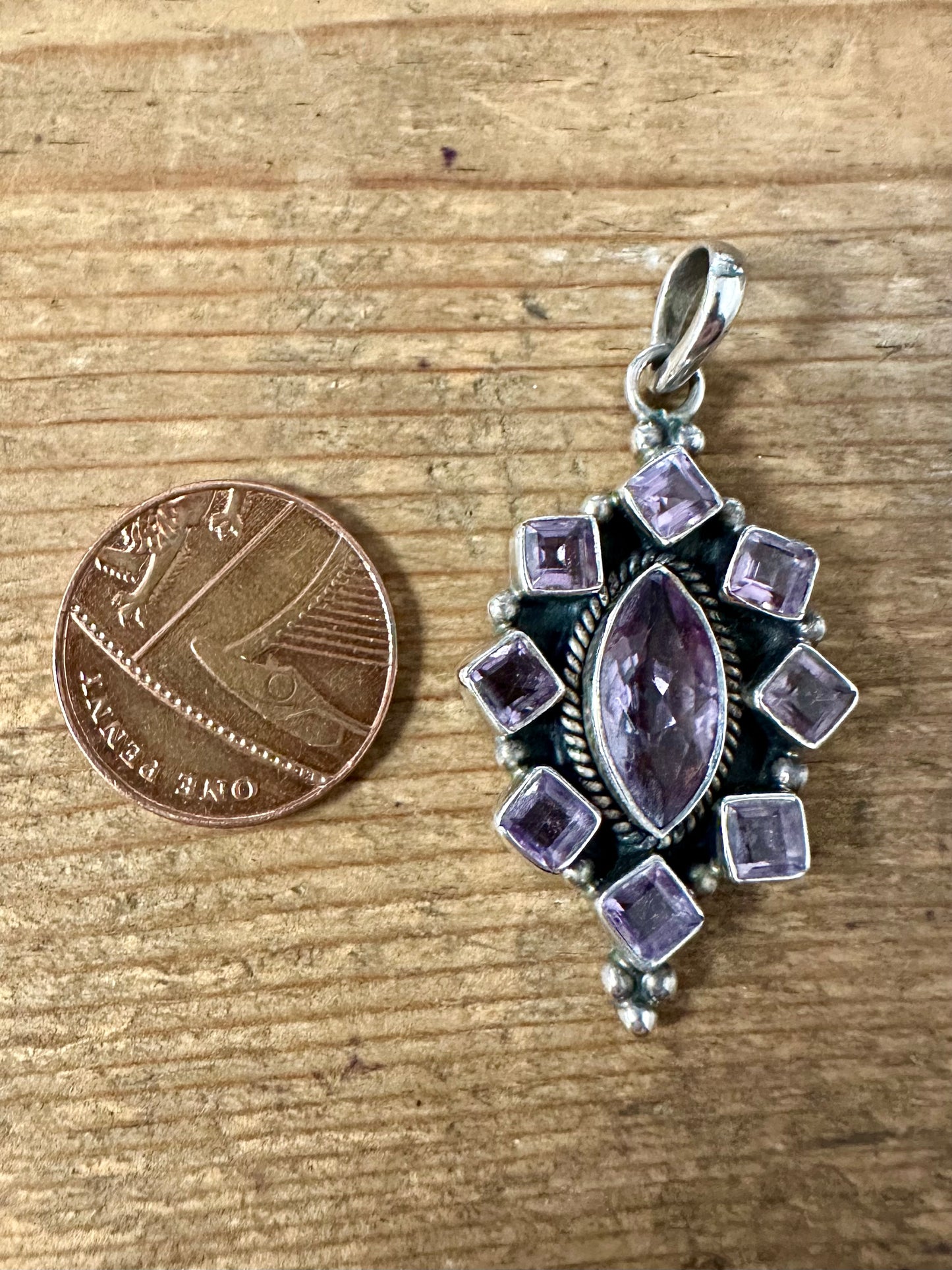 Vintage Multi Amethyst 925 Silver Pendant