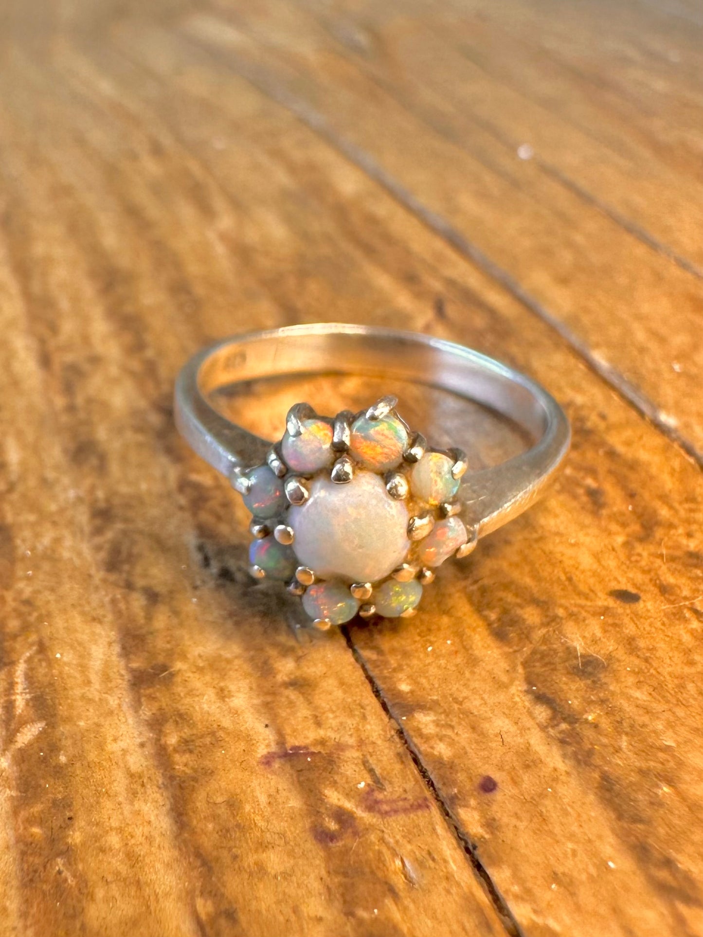 Opal Cluster 925 Sterling Silver Size L Ring